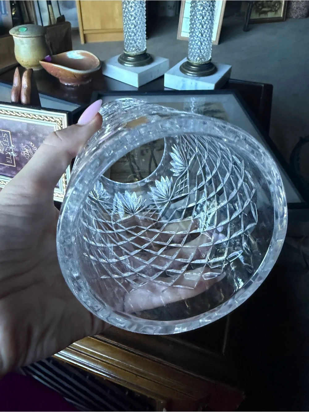 Cut Crystal Patterned Clear Glass Vase - Home Accents